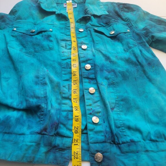 National Vintage Teal Tie Dye Hallowen Grundge Gothic Jean Jacket Size M - Picture 14 of 14